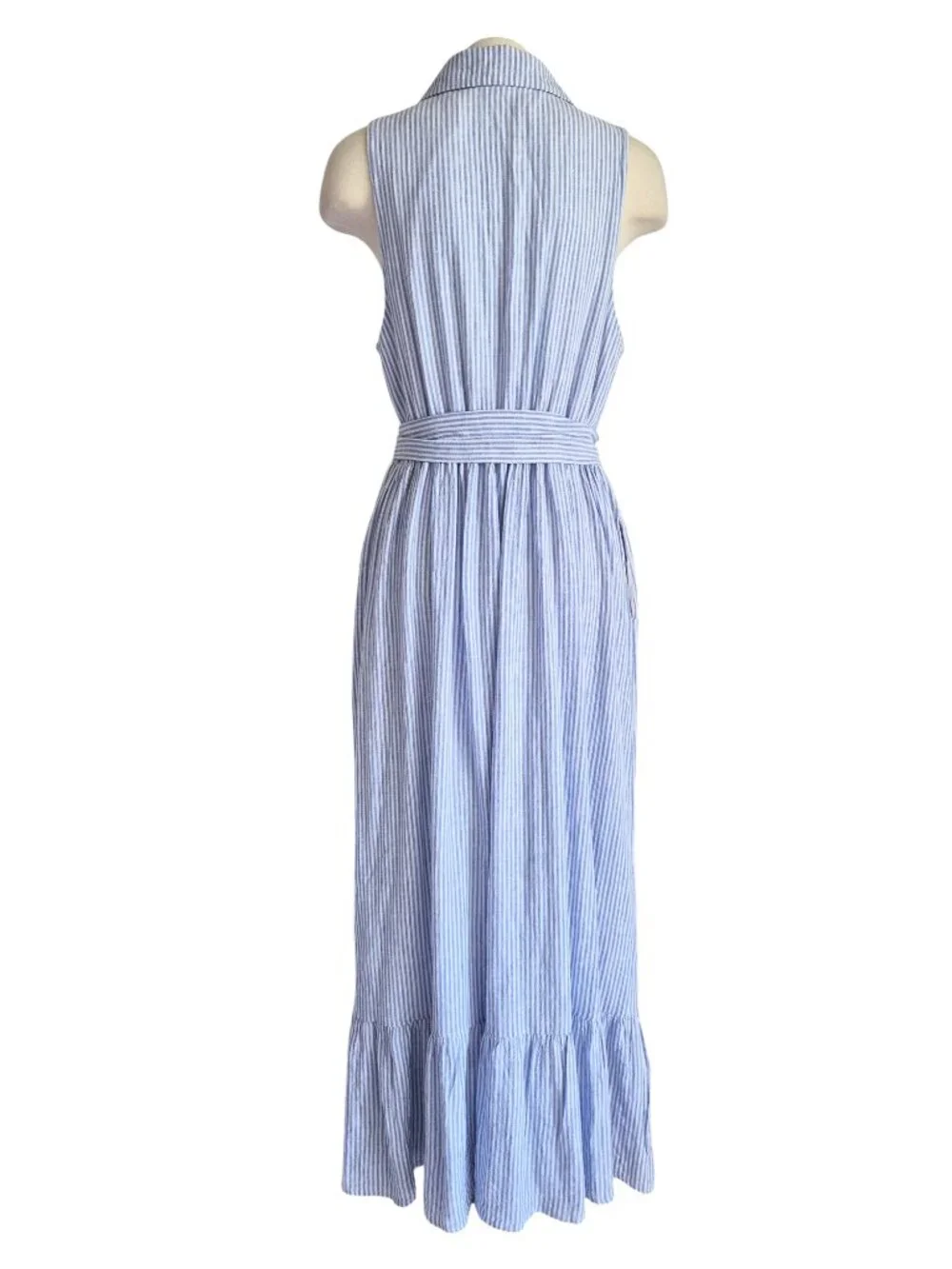 DRAPER JAMES RSVP Button Front Maxi Dress in Sky Blue & White Stripe M - Picture 7 of 15